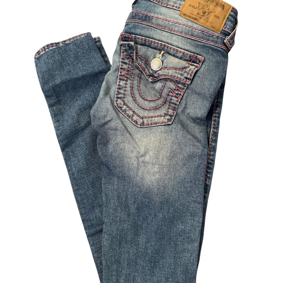 True Religion Women’s Pink Stitch Skinny Blue Denim Jeans 26 - Picture 2 of 8